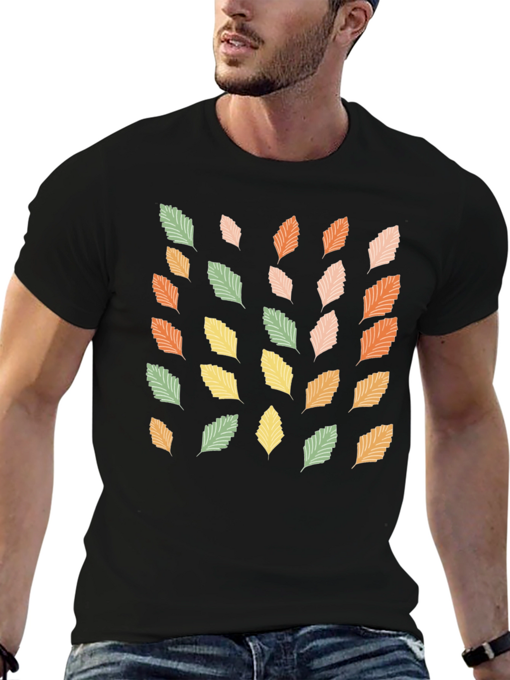 Autumn Leaves Print Black T-Shirt