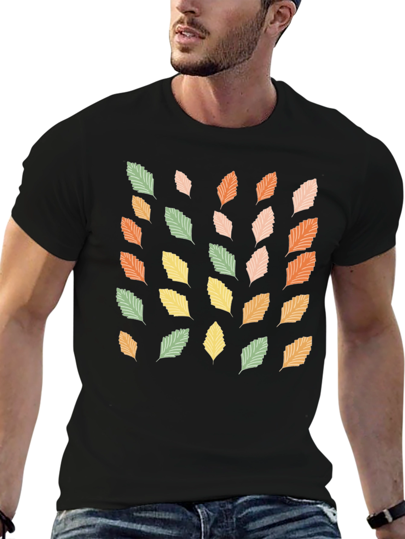 Autumn Leaves Print Black T-Shirt
