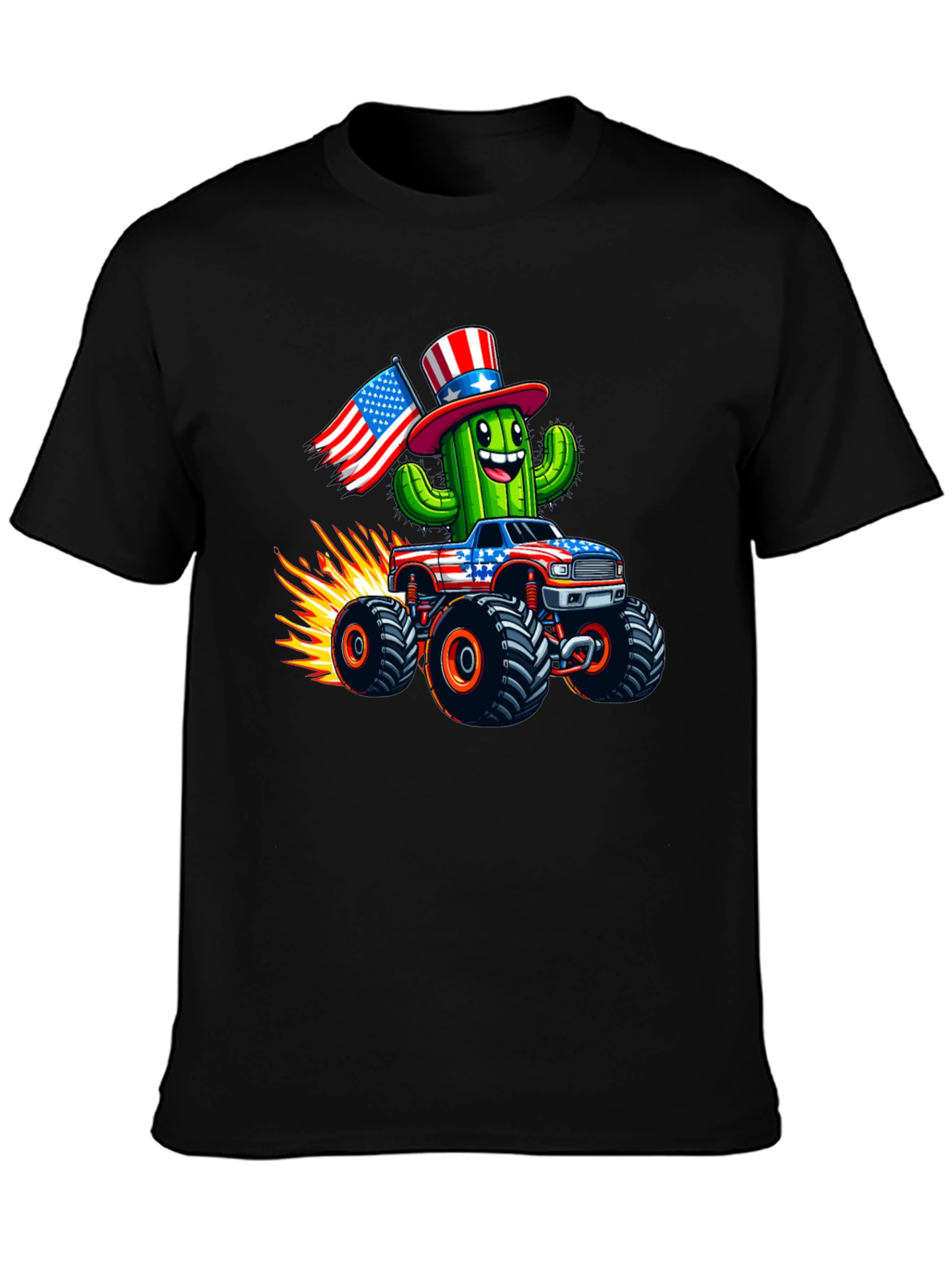 Patriotic Cactus Monster Truck Graphic Tee