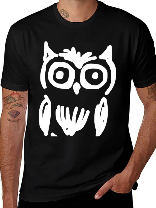 Abstract Owl Graphic Black T-Shirt