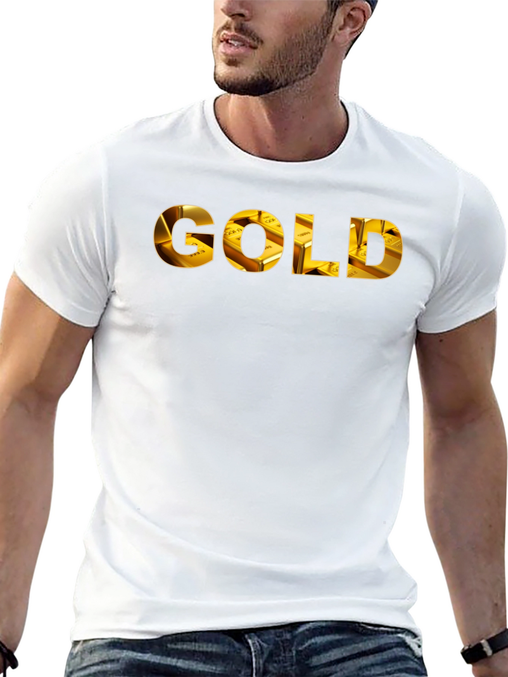 Gold Ingot Print Black T-Shirt