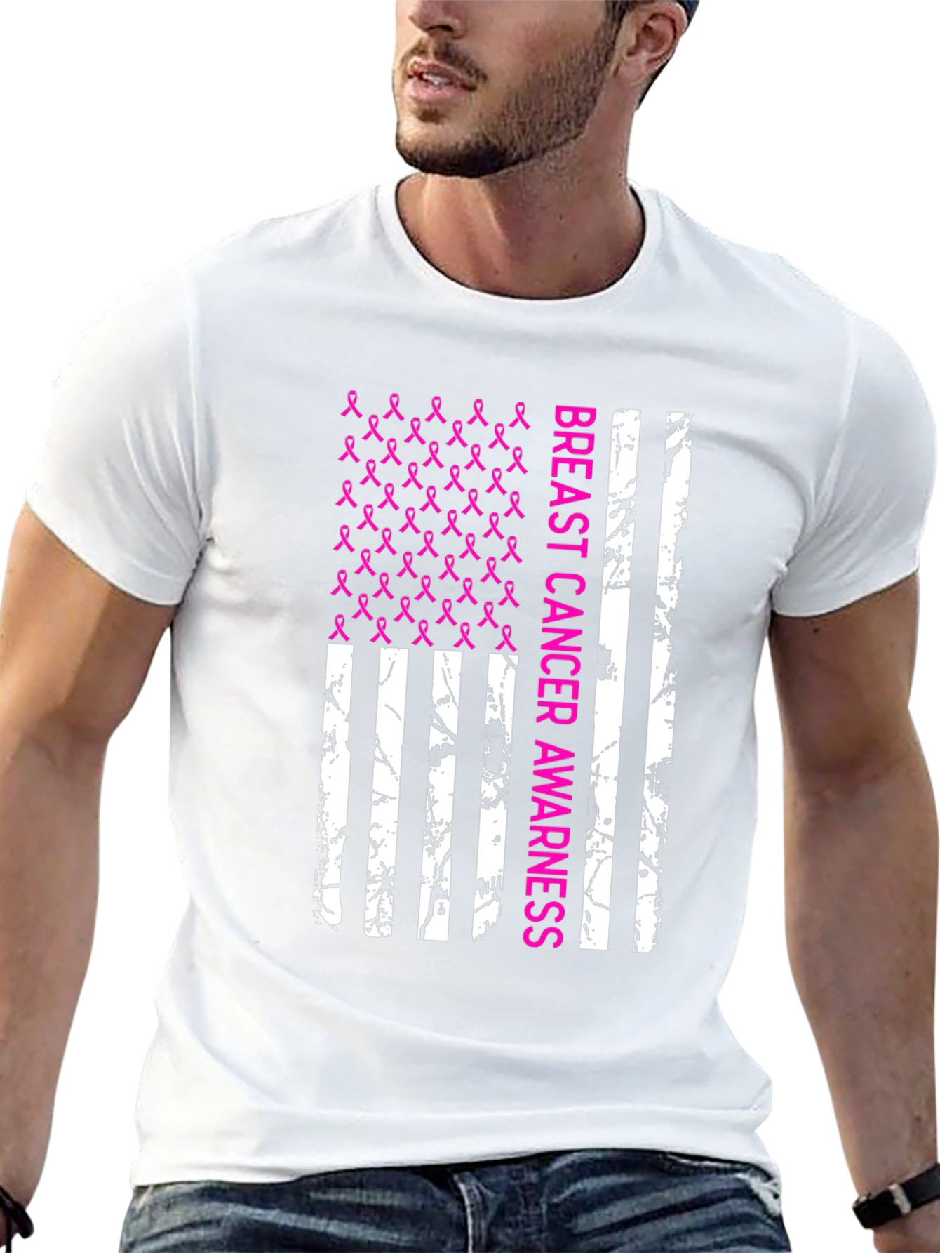 Breast Cancer Awareness Ribbon Flag T-Shirt
