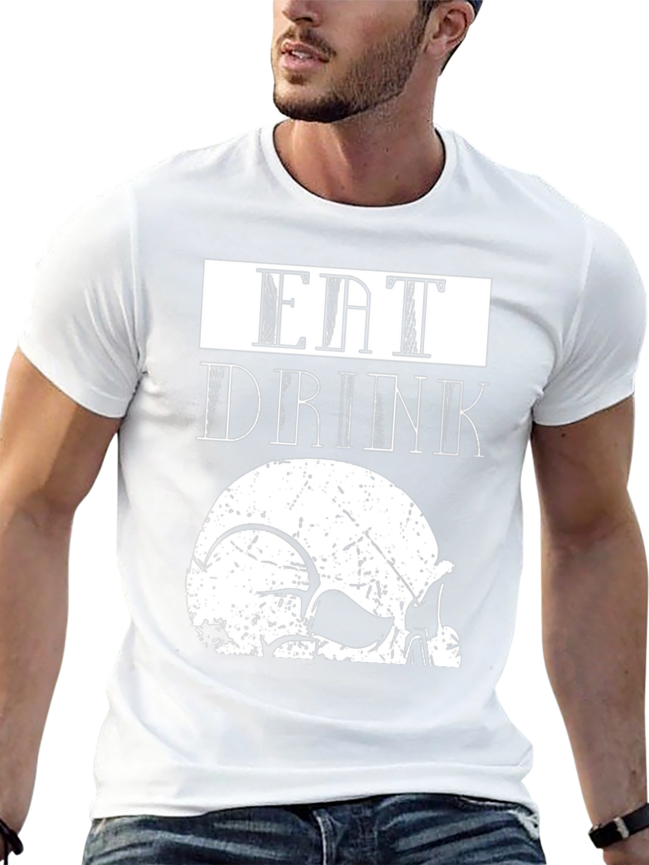 Eat Drink Skull Graphic Tee - Cool Casual Top