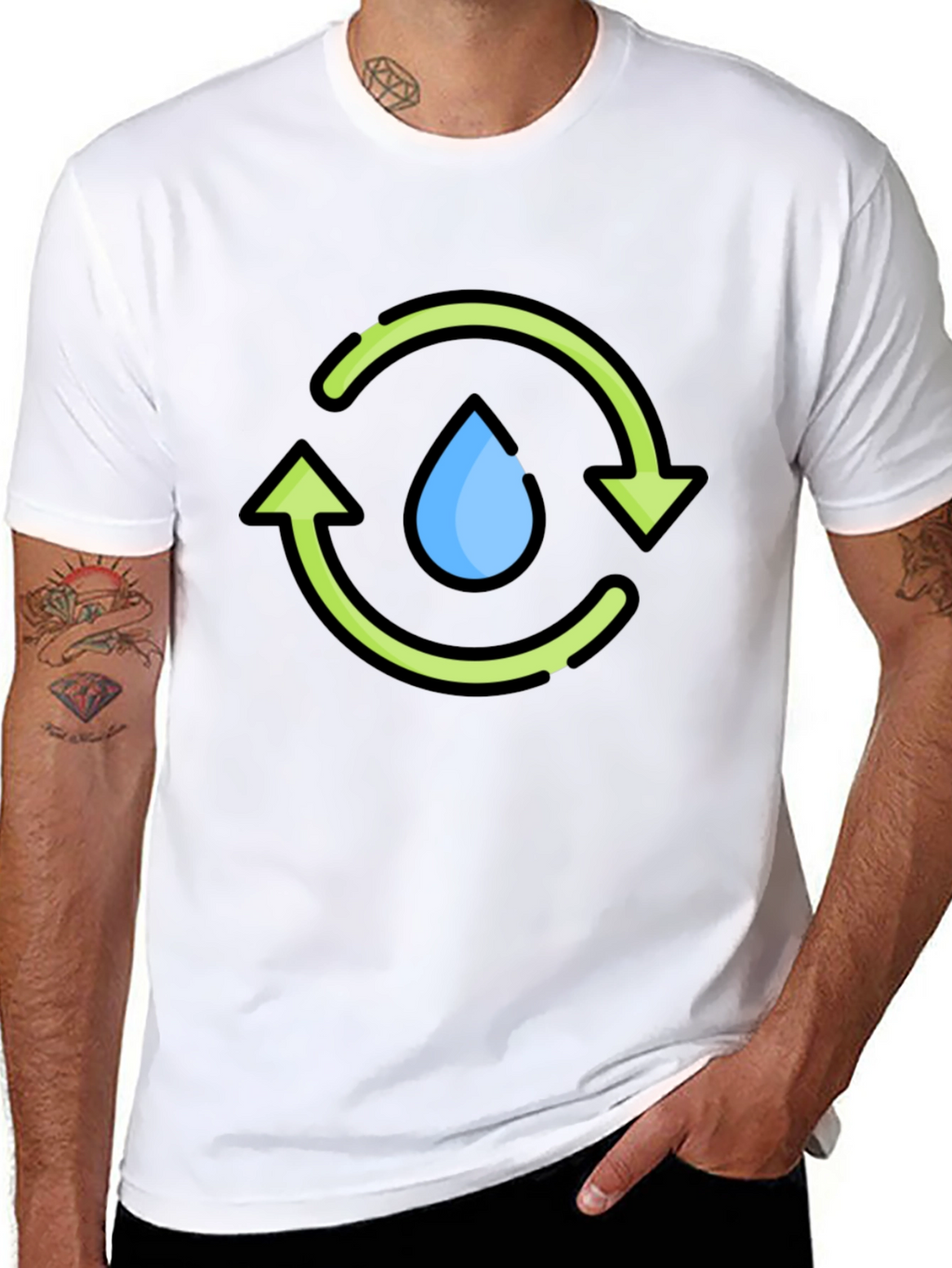 Recycle Water Drop Graphic Tee - Black Cotton T-Shirt