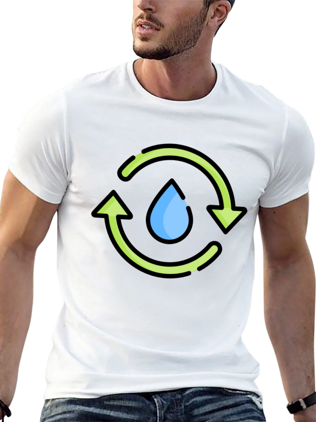 Recycle Water Drop Graphic Tee - Black Cotton T-Shirt