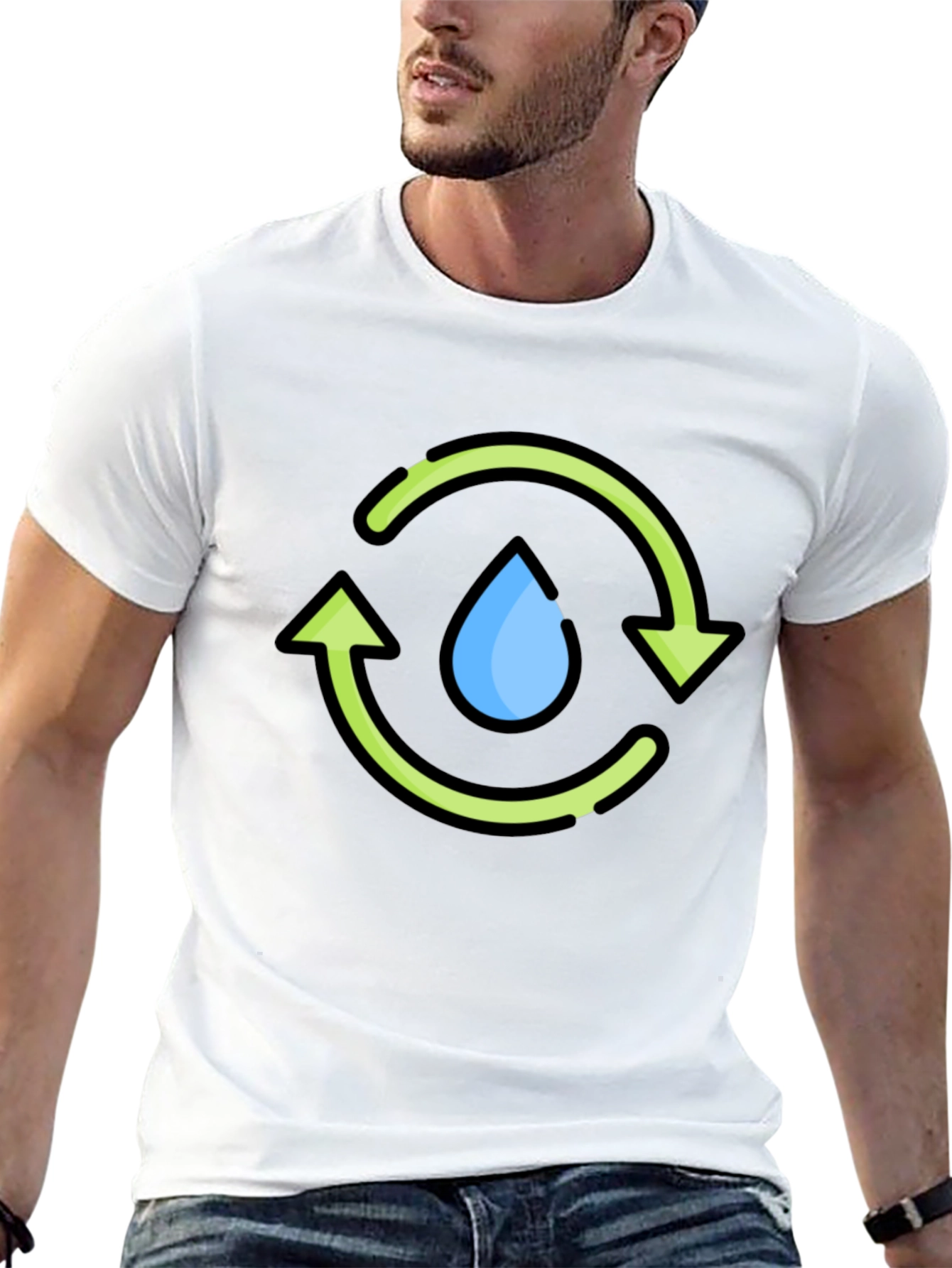 Recycle Water Drop Graphic Tee - Black Cotton T-Shirt