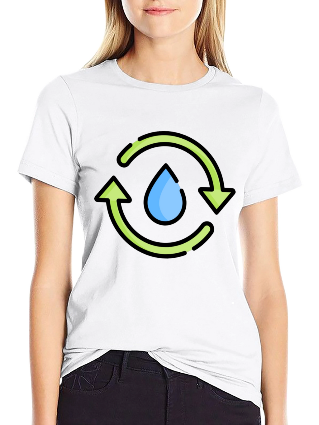 Recycle Water Drop Graphic Tee - Black Cotton T-Shirt