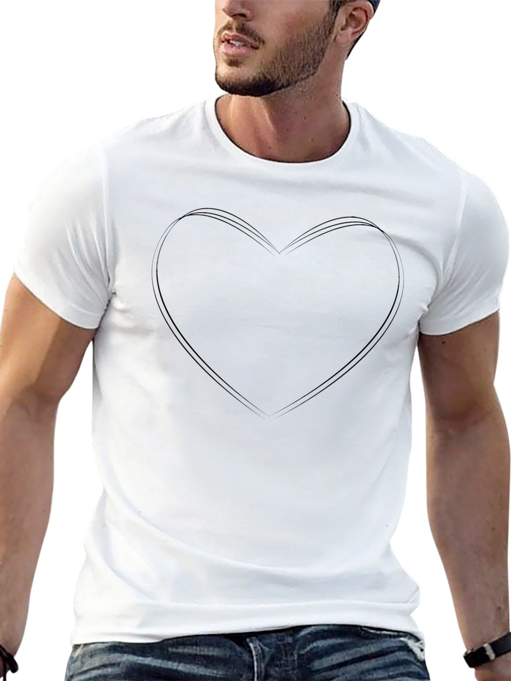 Mens Black Heart Outline Graphic T-Shirt