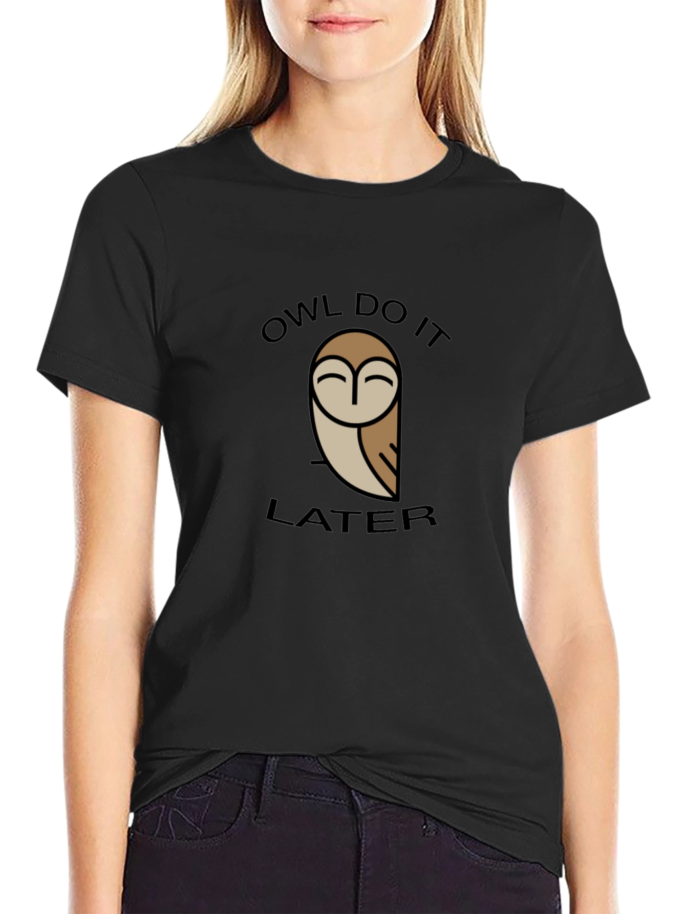 Owl Do It Later Graphic Tee - Black Cotton T-Shirt