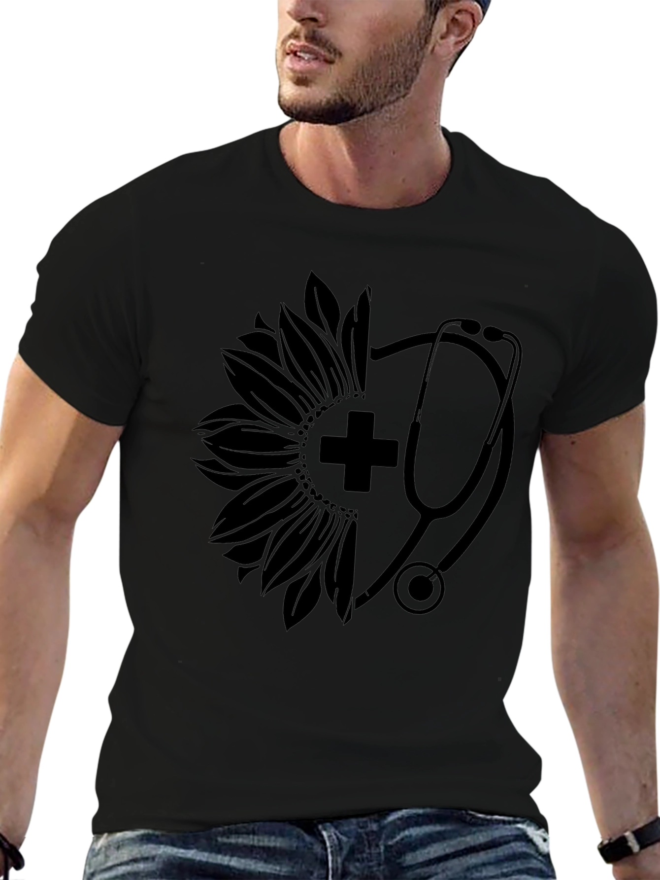 Nurse Sunflower Stethoscope Graphic Tee