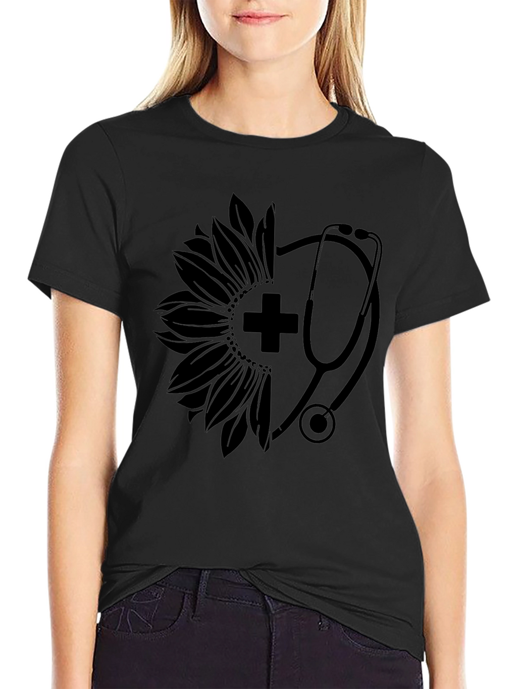 Nurse Sunflower Stethoscope Graphic Tee
