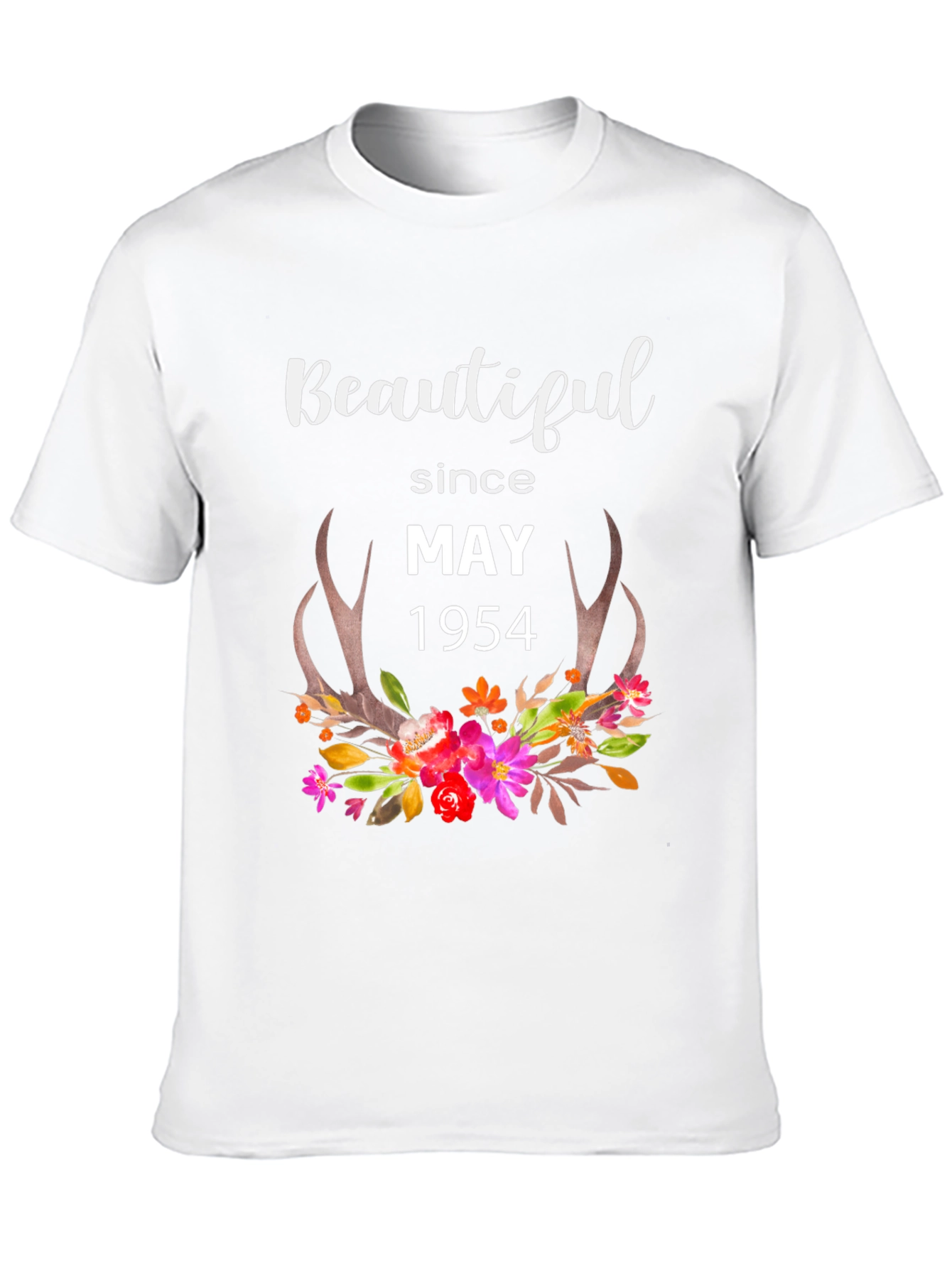 Beautiful Since May 1954 Floral Antler T-Shirt