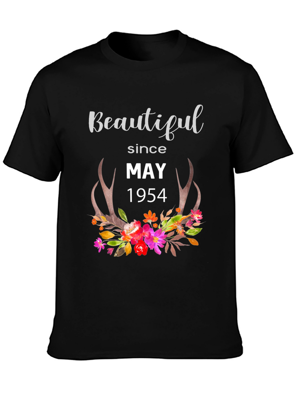 Beautiful Since May 1954 Floral Antler T-Shirt