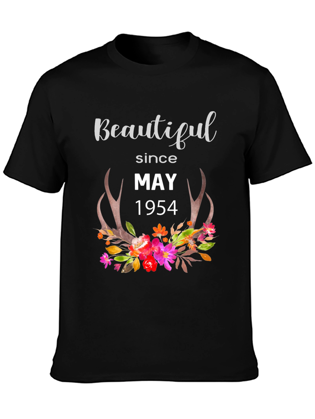 Beautiful Since May 1954 Floral Antler T-Shirt
