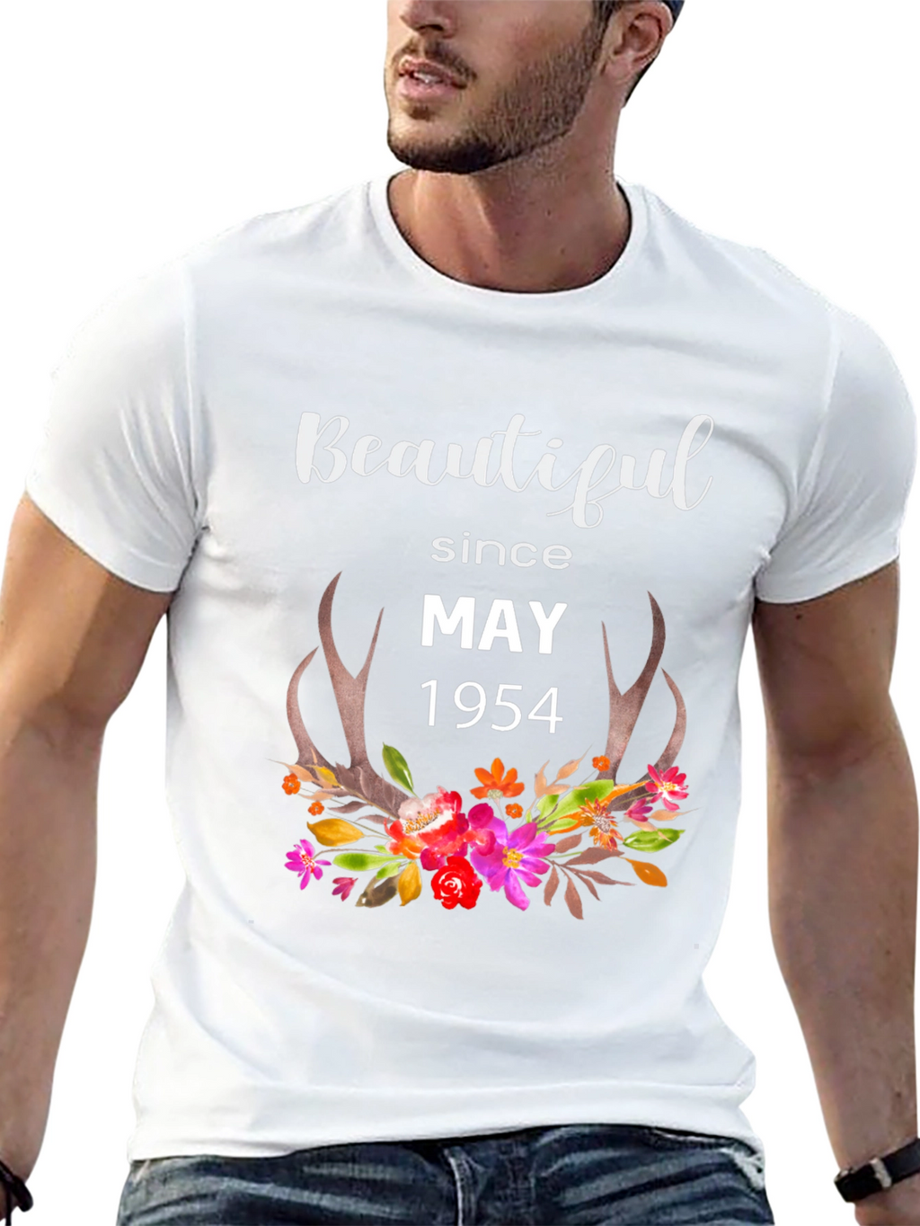 Beautiful Since May 1954 Floral Antler T-Shirt