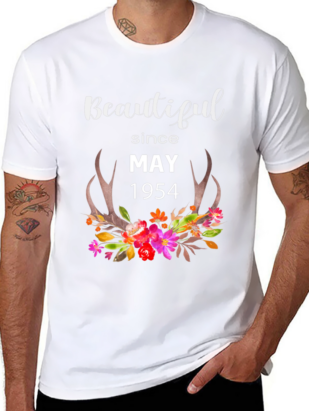 Beautiful Since May 1954 Floral Antler T-Shirt