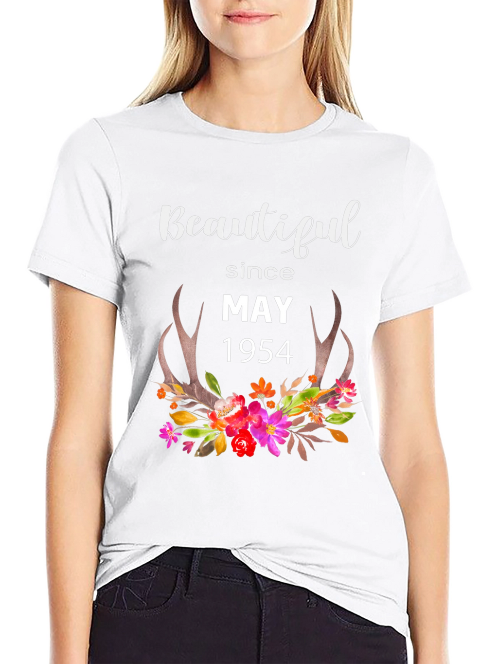 Beautiful Since May 1954 Floral Antler T-Shirt