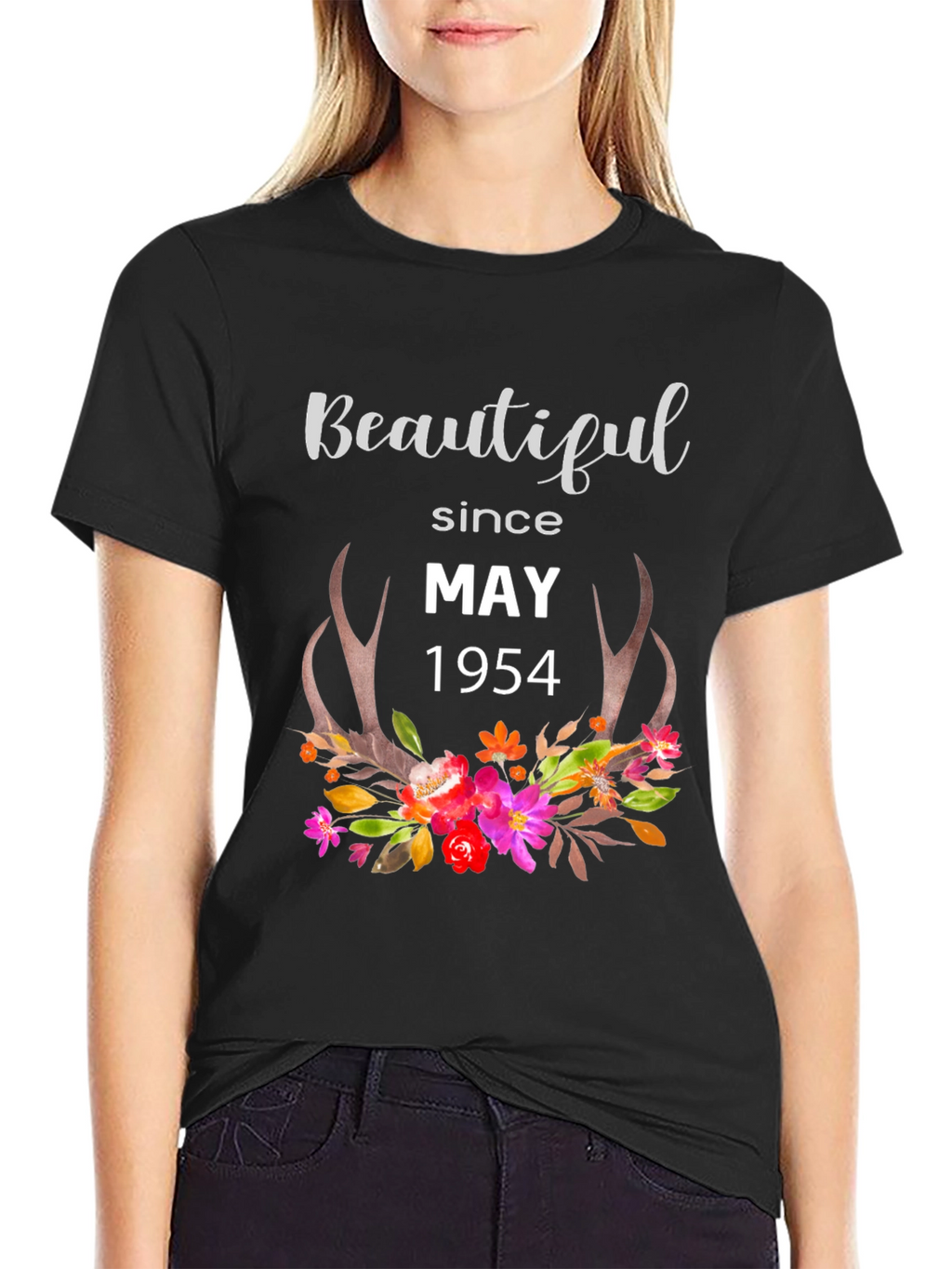 Beautiful Since May 1954 Floral Antler T-Shirt