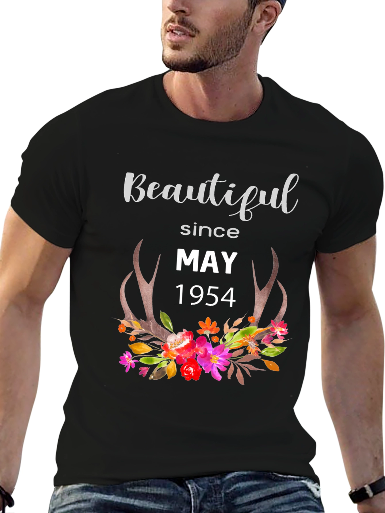 Beautiful Since May 1954 Floral Antler T-Shirt