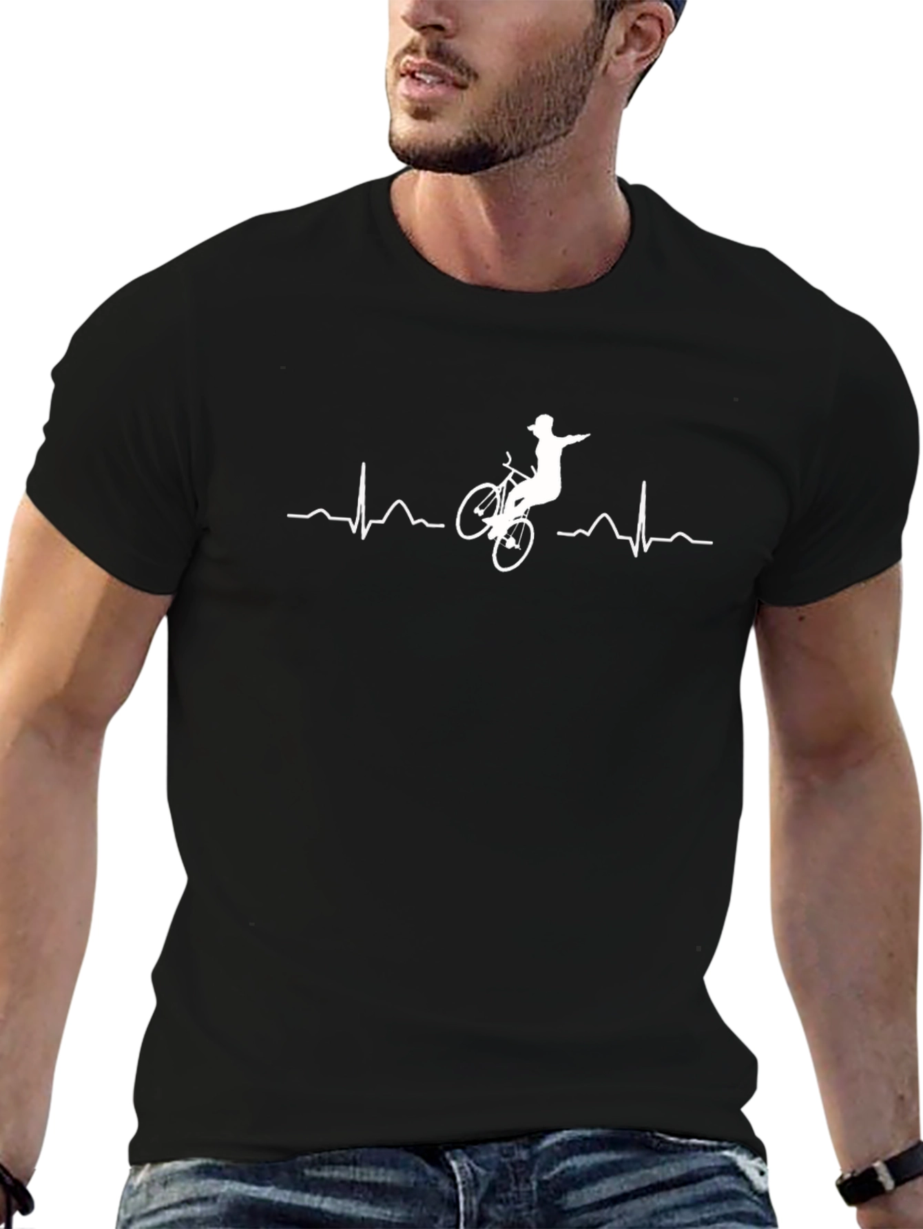 Mountain Biker Heartbeat Graphic Tee - Cool Rider Shirt