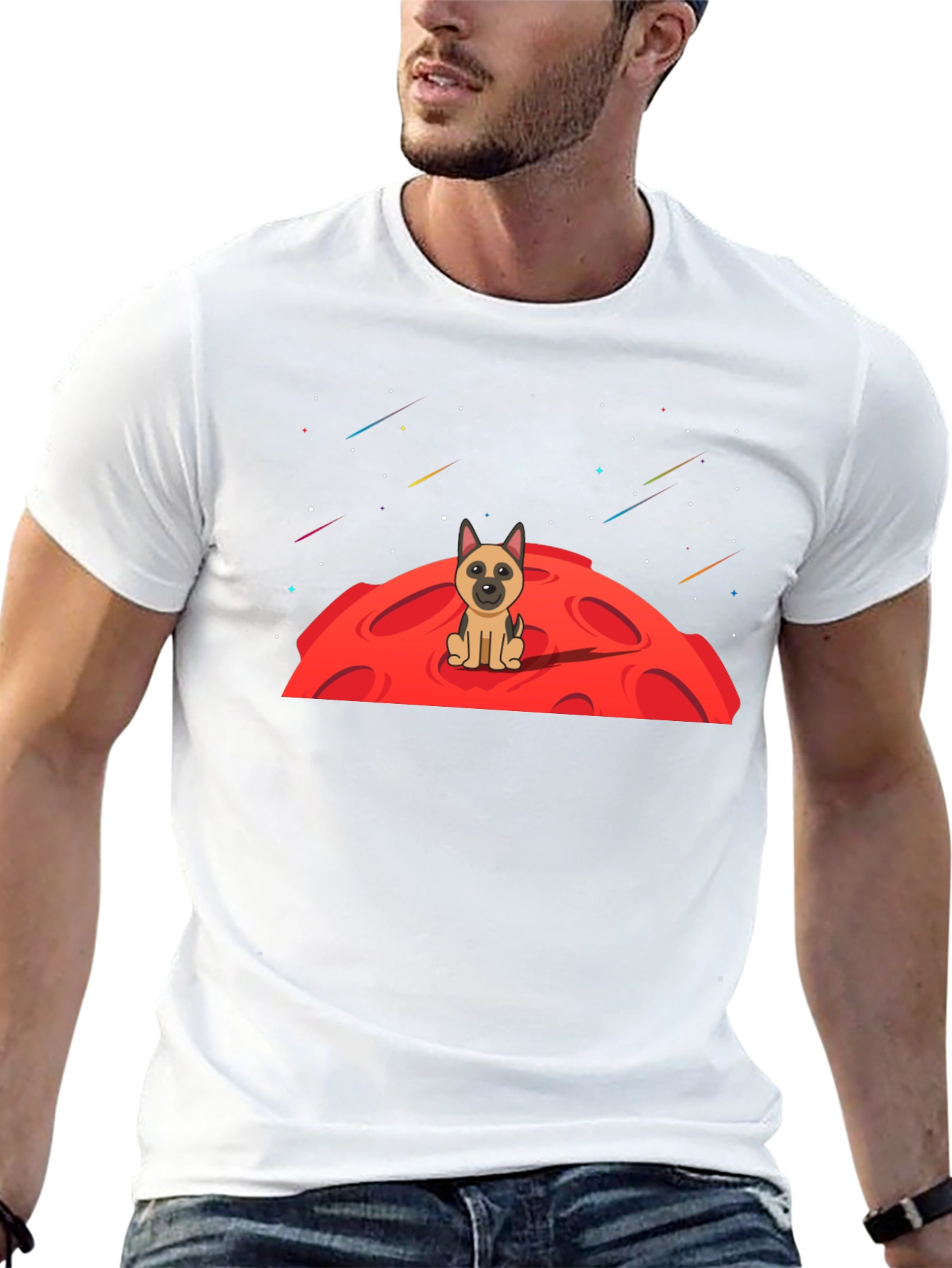 Dog on Moon Graphic T-Shirt - Black