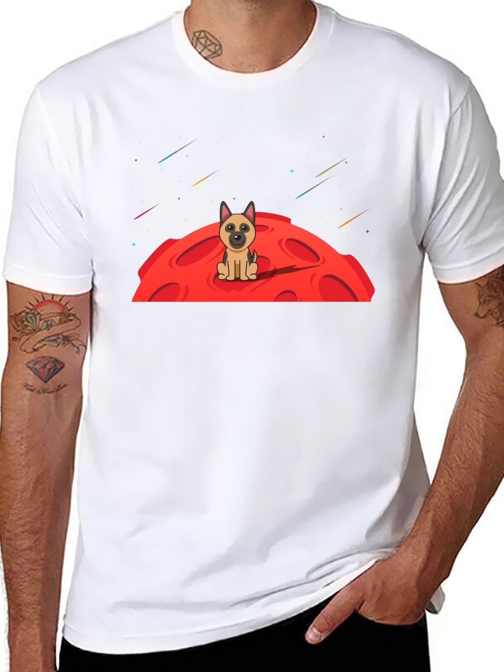 Dog on Moon Graphic T-Shirt - Black
