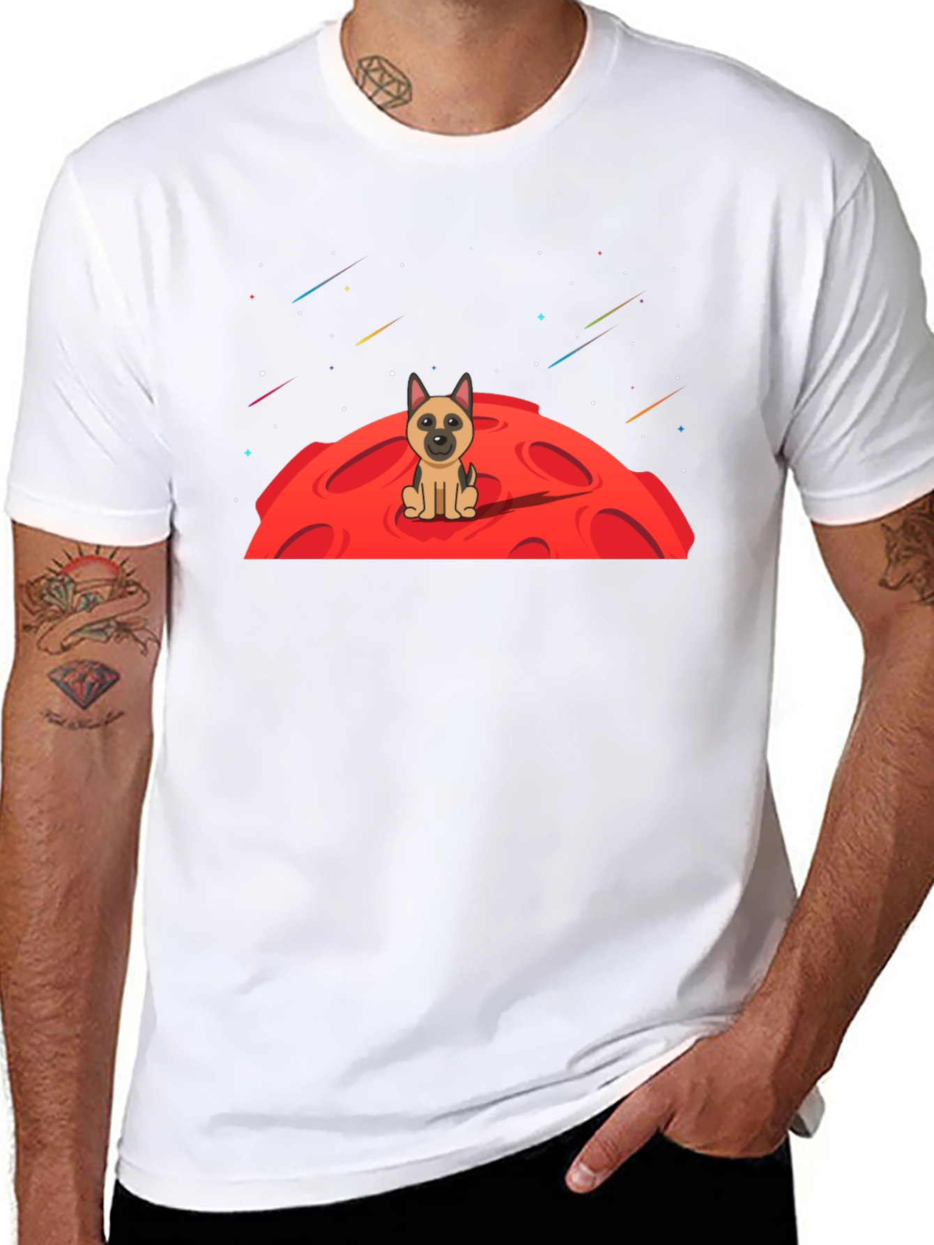 Dog on Moon Graphic T-Shirt - Black