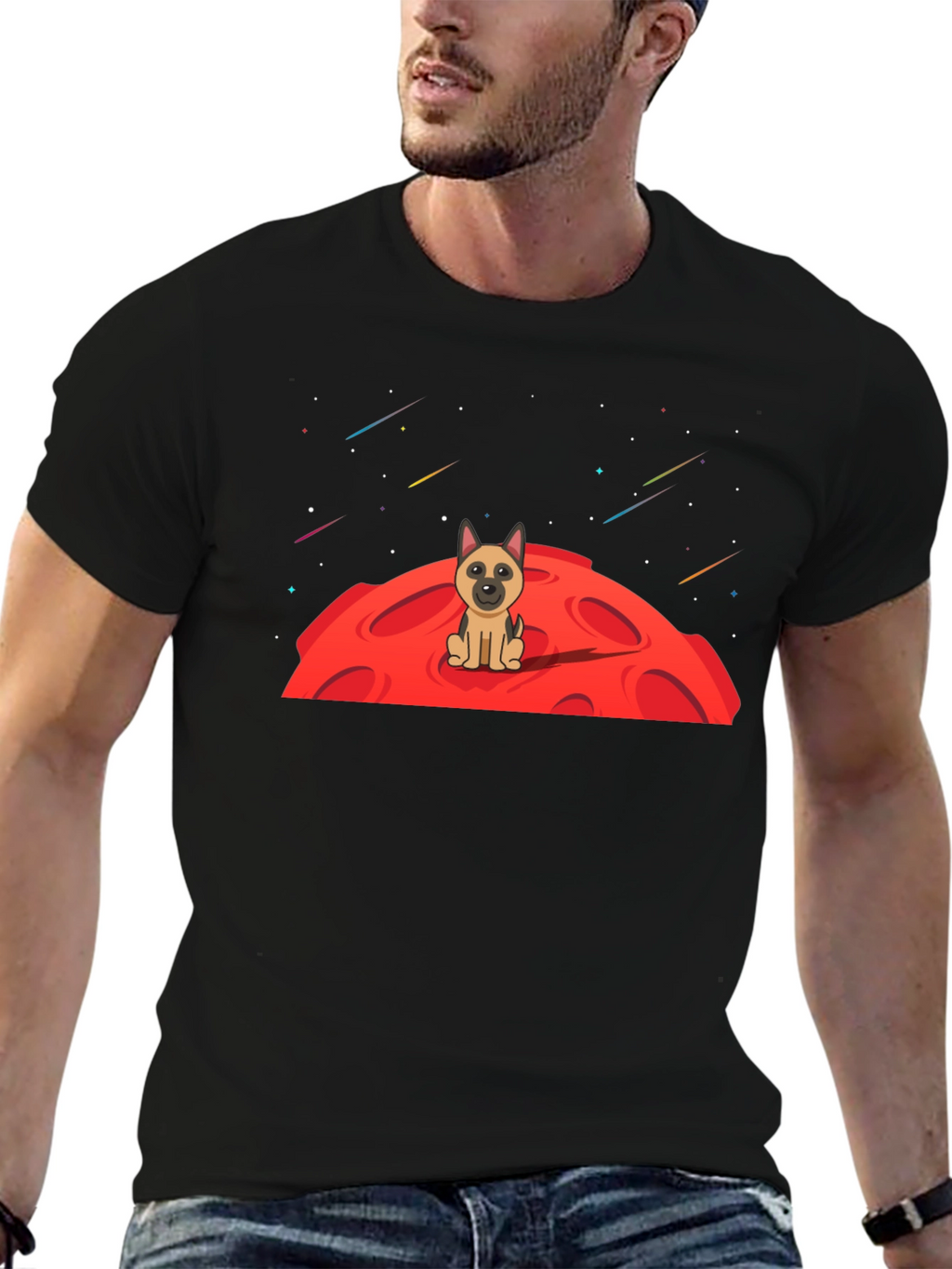 Dog on Moon Graphic T-Shirt - Black