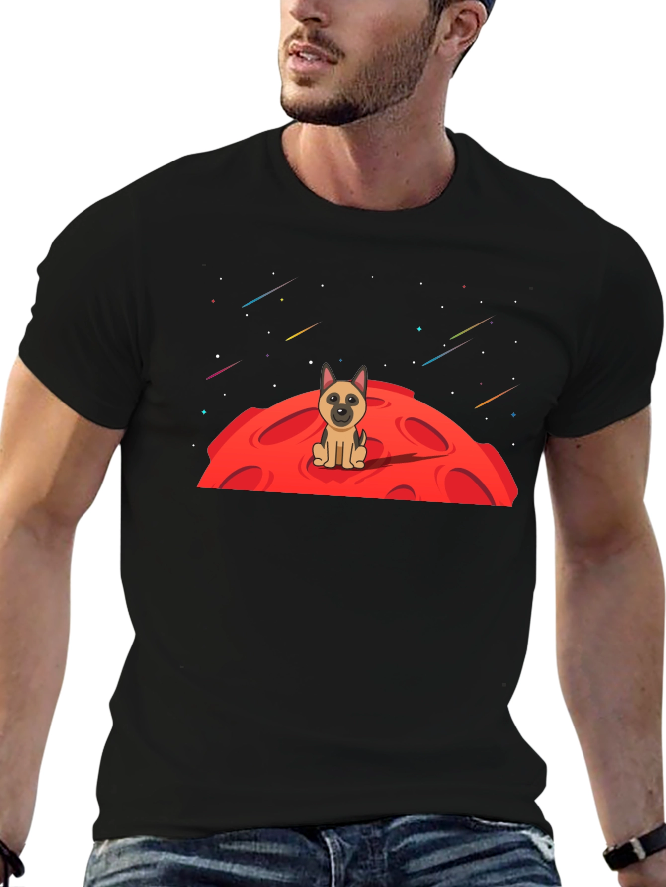 Dog on Moon Graphic T-Shirt - Black