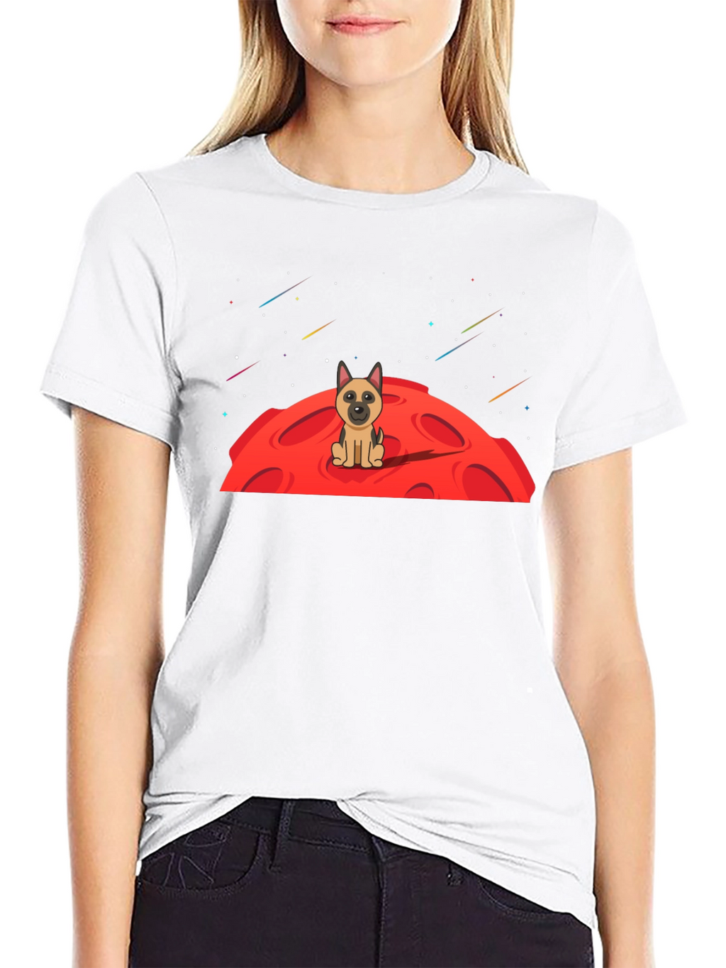 Dog on Moon Graphic T-Shirt - Black