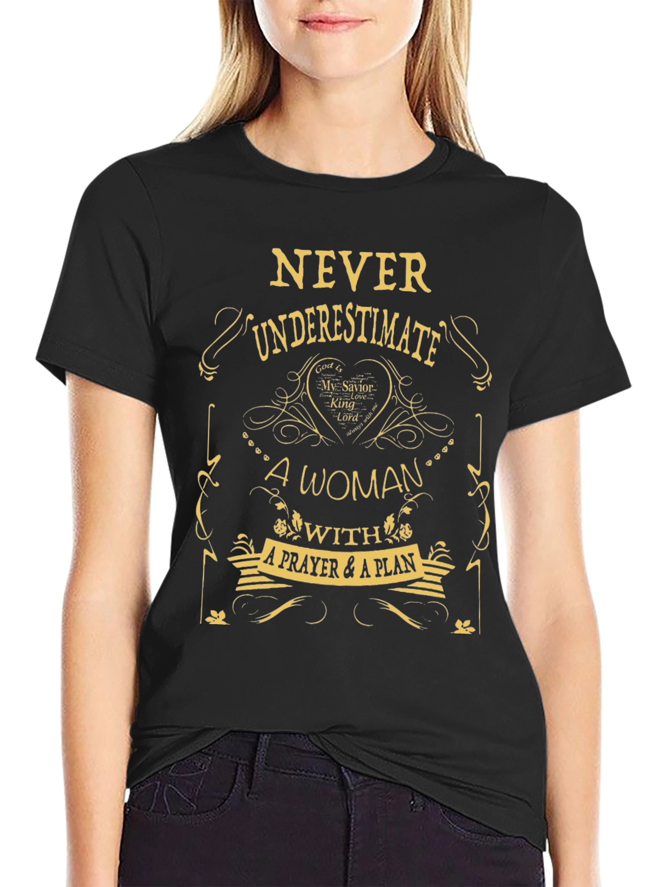 Never Underestimate Woman Prayer Plan T-Shirt