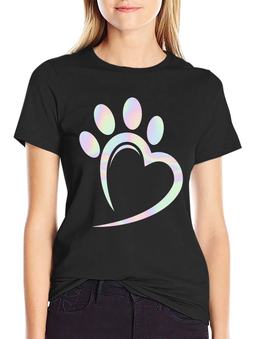 Paw Print Heart Graphic Tee - Trendy Casual Shirt