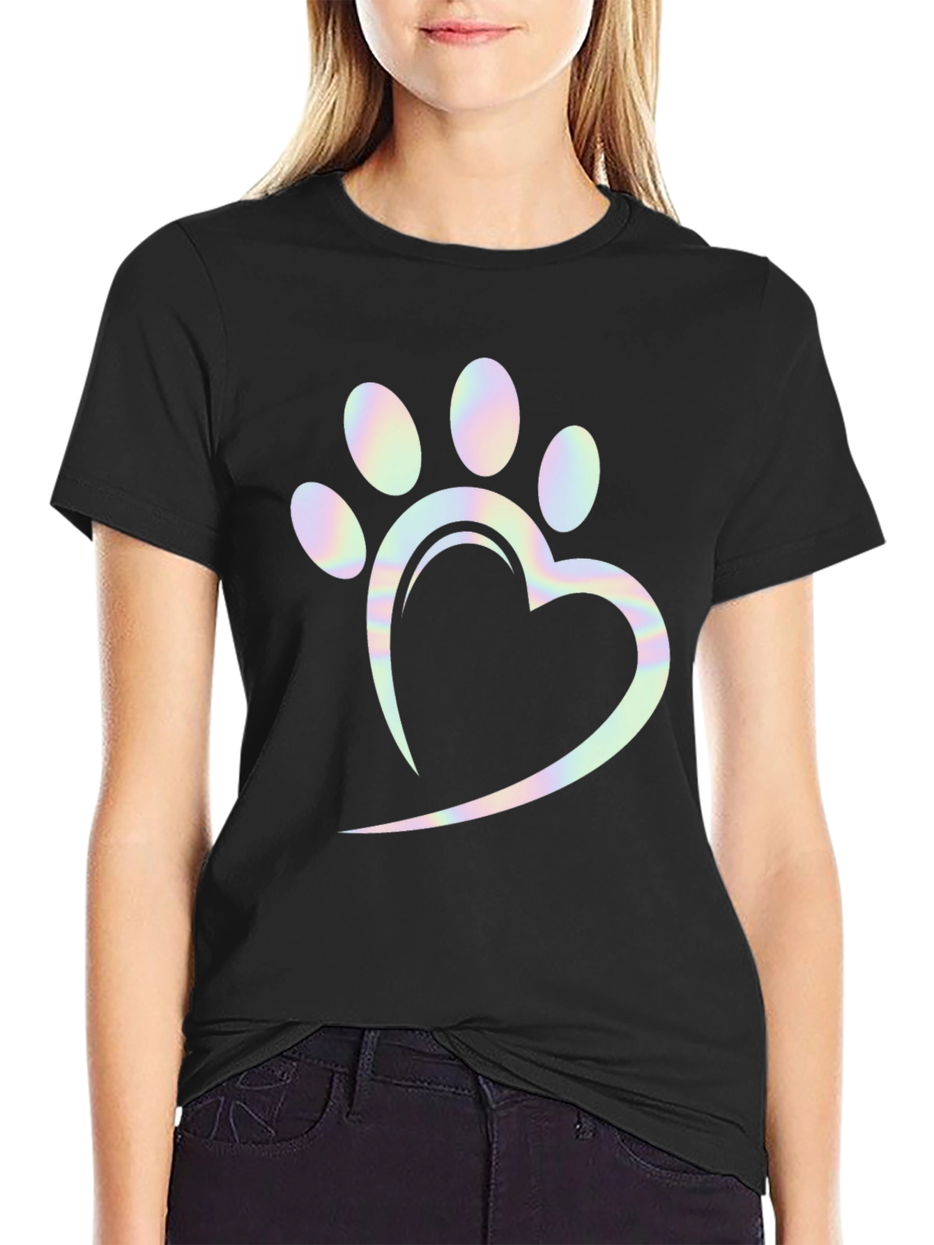 Paw Print Heart Graphic Tee - Trendy Casual Shirt