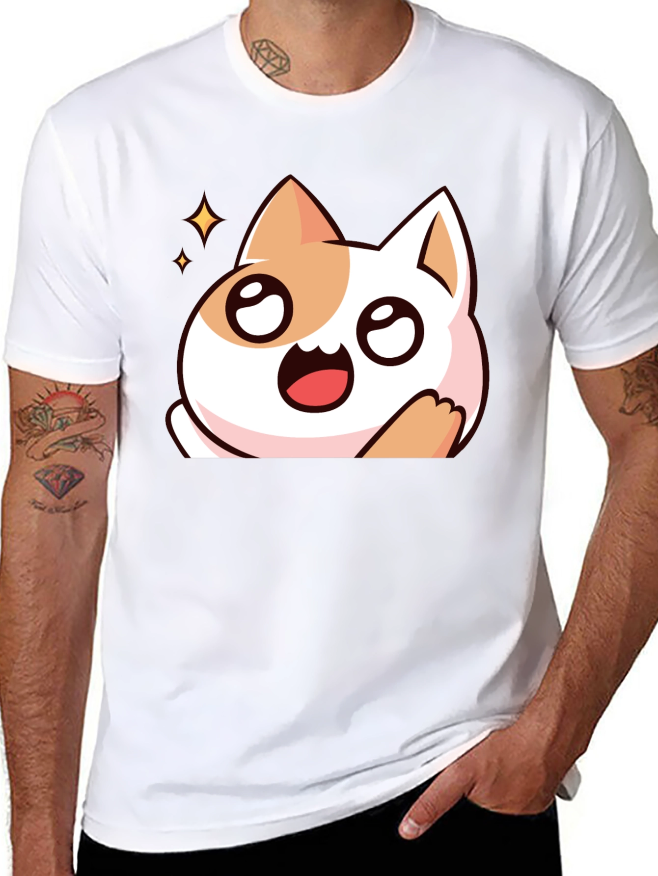 Cute Cartoon Cat Graphic Black T-Shirt