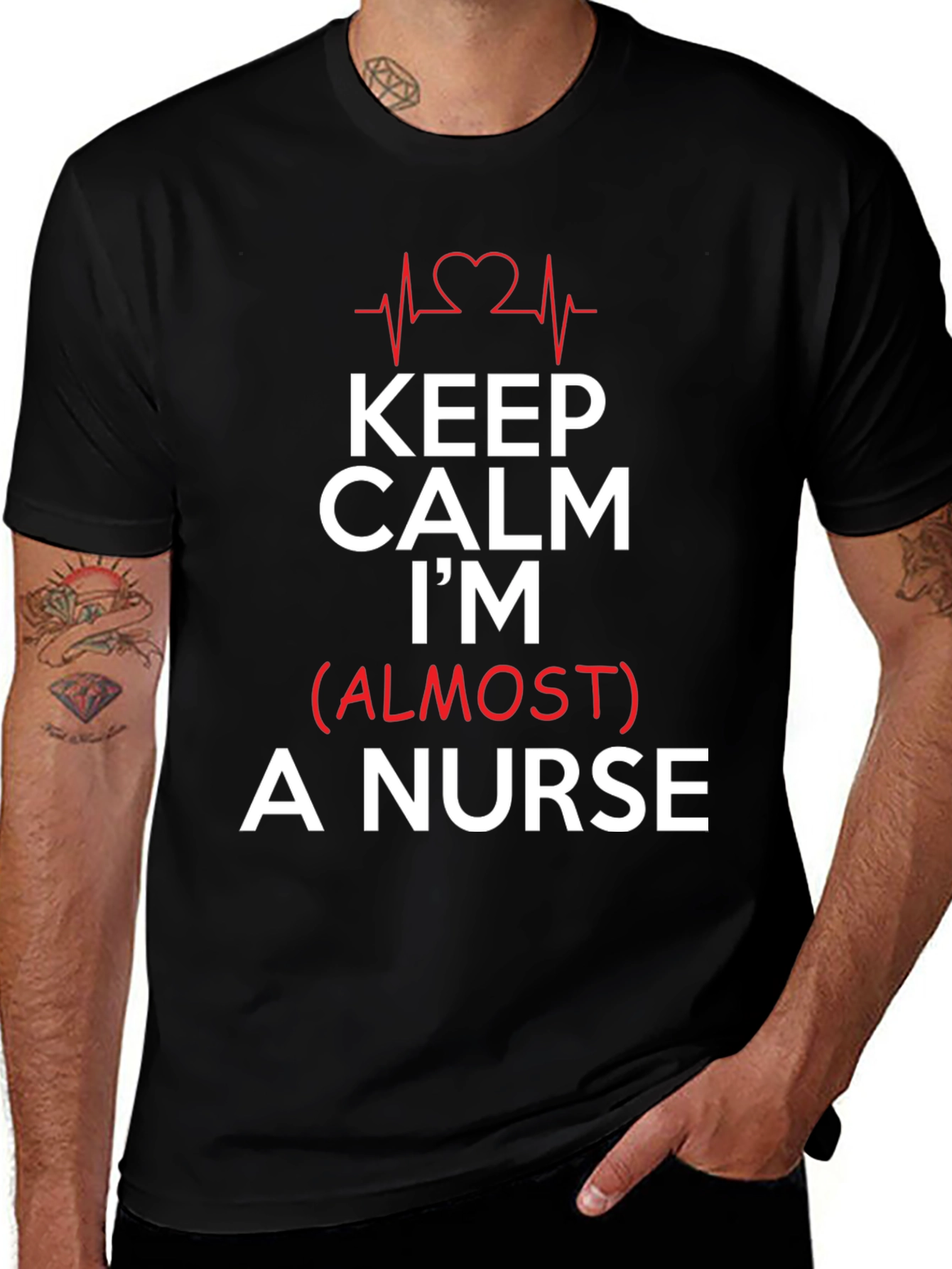 Keep Calm Im (Almost) A Nurse Black T-Shirt