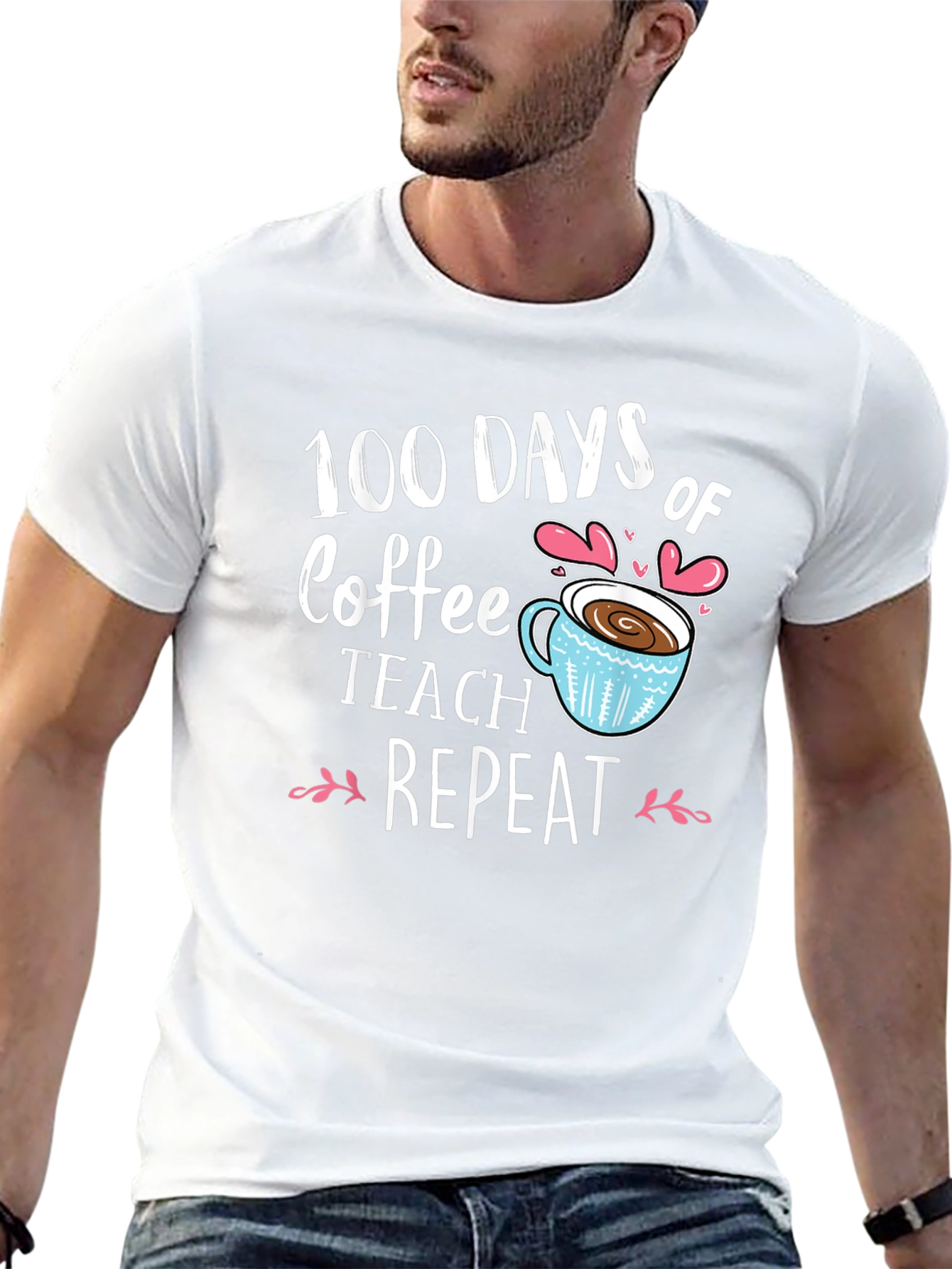 100 Days of Coffee Teach Repeat Black T-Shirt