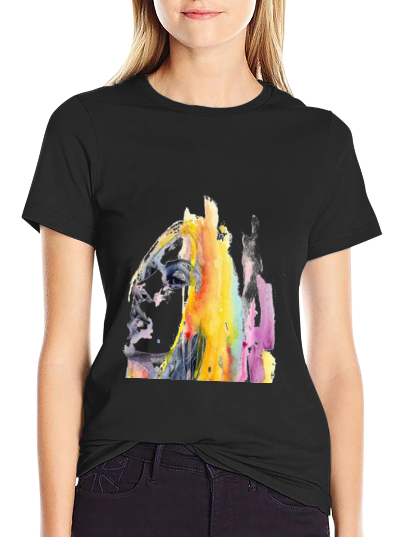 Abstract Watercolor Horse Graphic T-Shirt