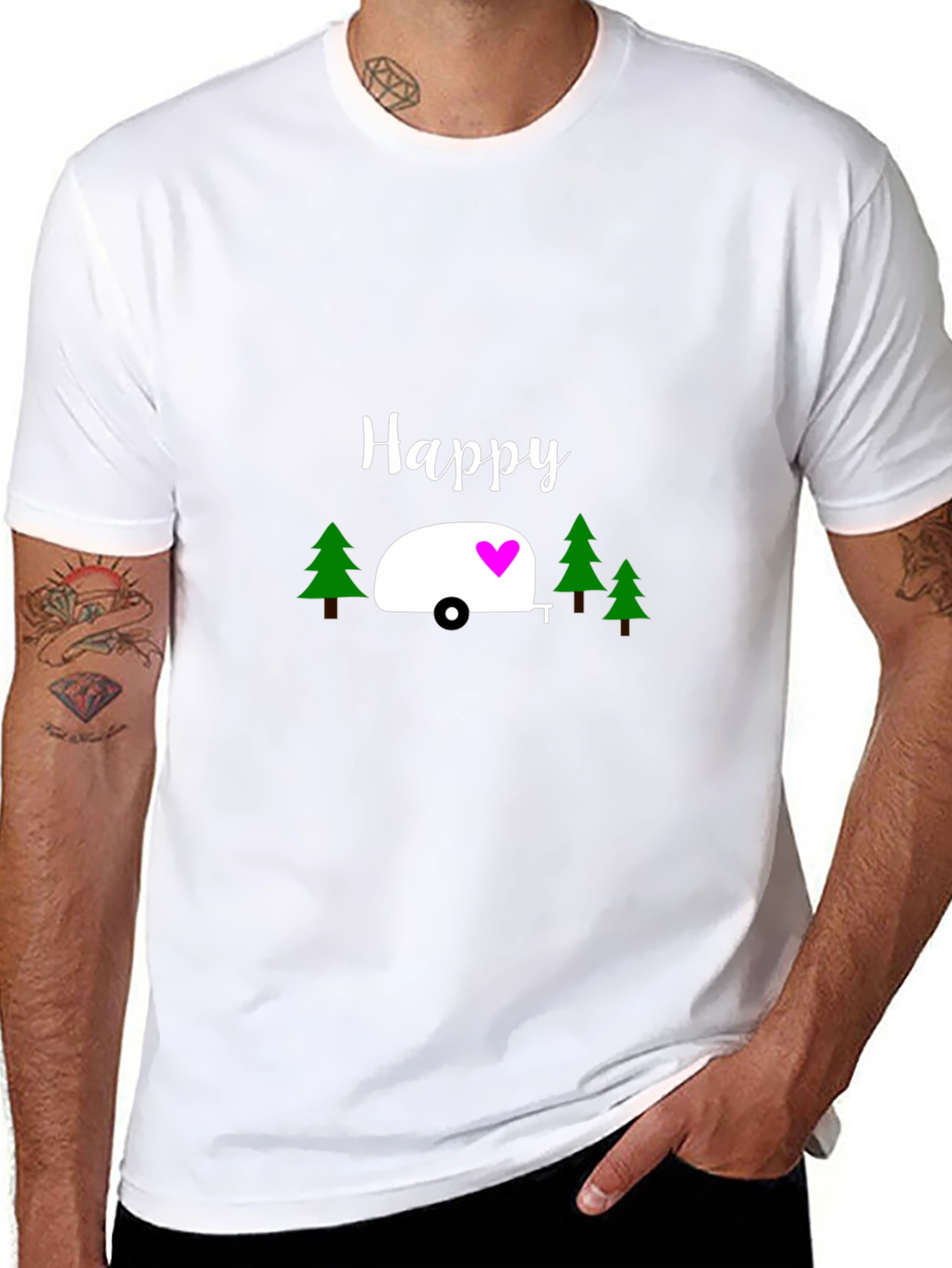 Happy Camper Graphic T-Shirt - Black Cotton Tee