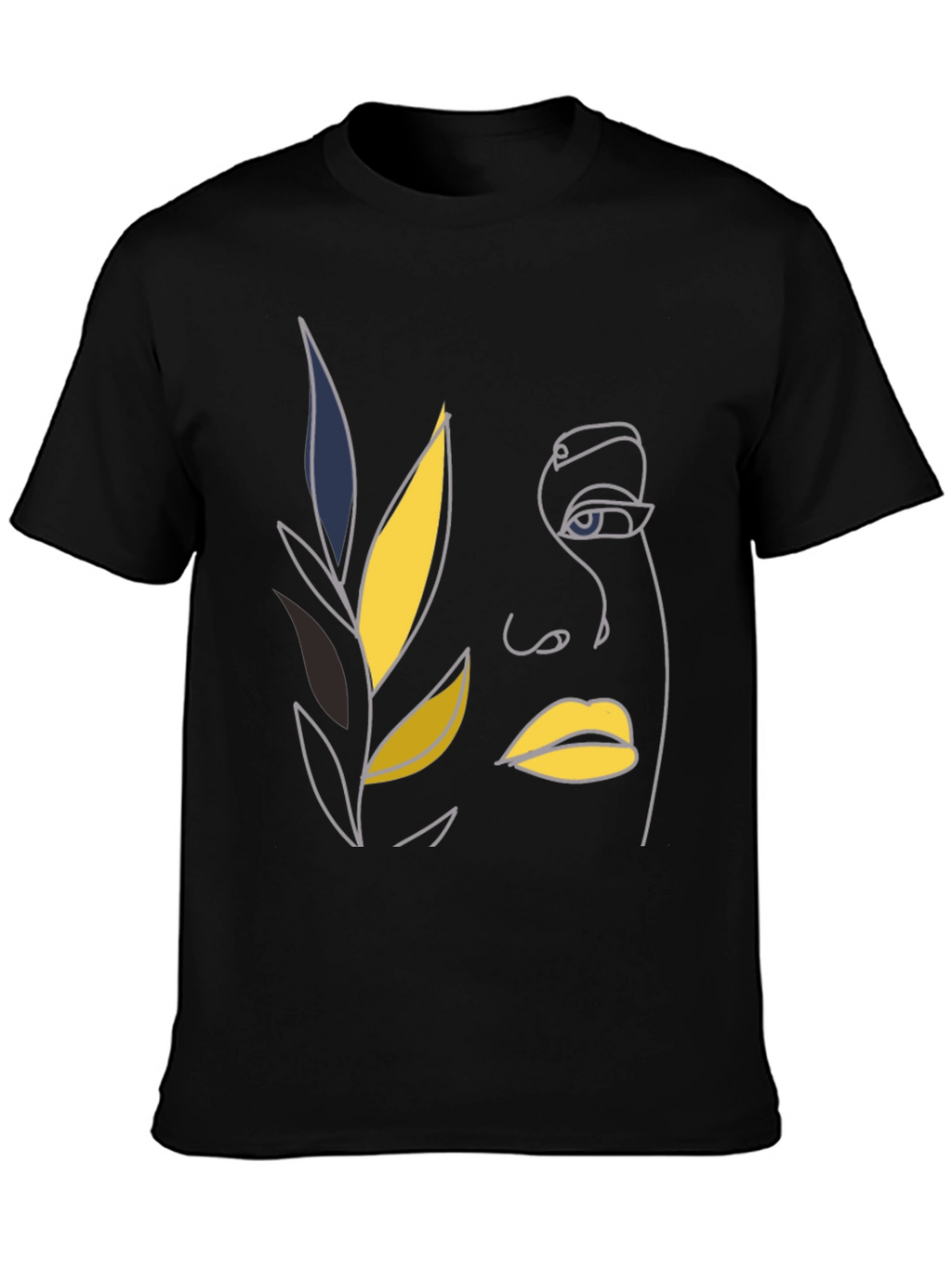 Abstract Face Line Art Black T-Shirt