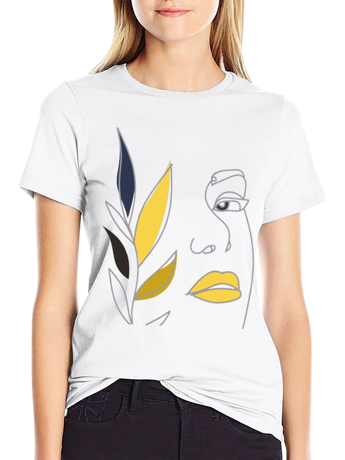 Abstract Face Line Art Black T-Shirt