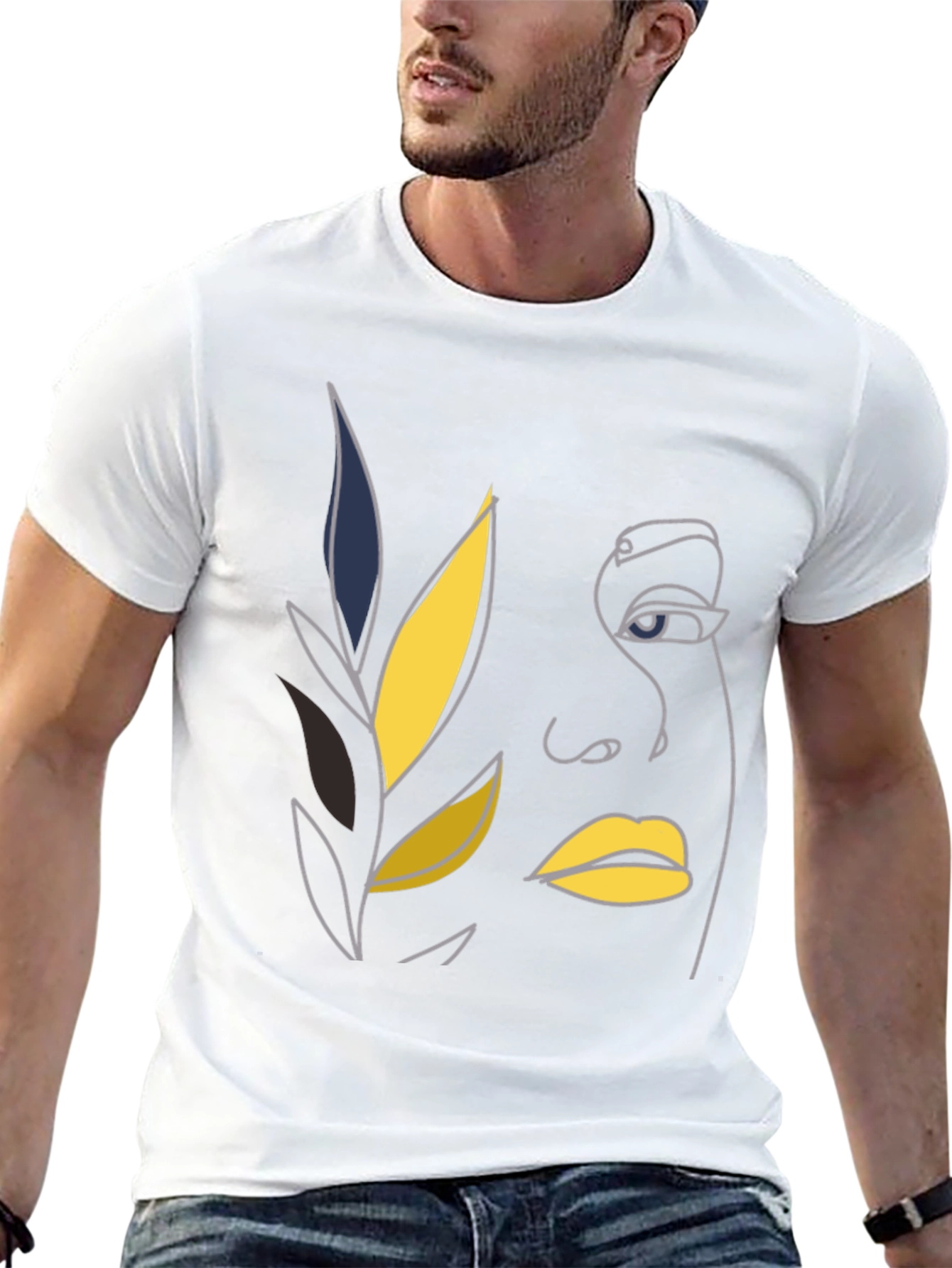 Abstract Face Line Art Black T-Shirt