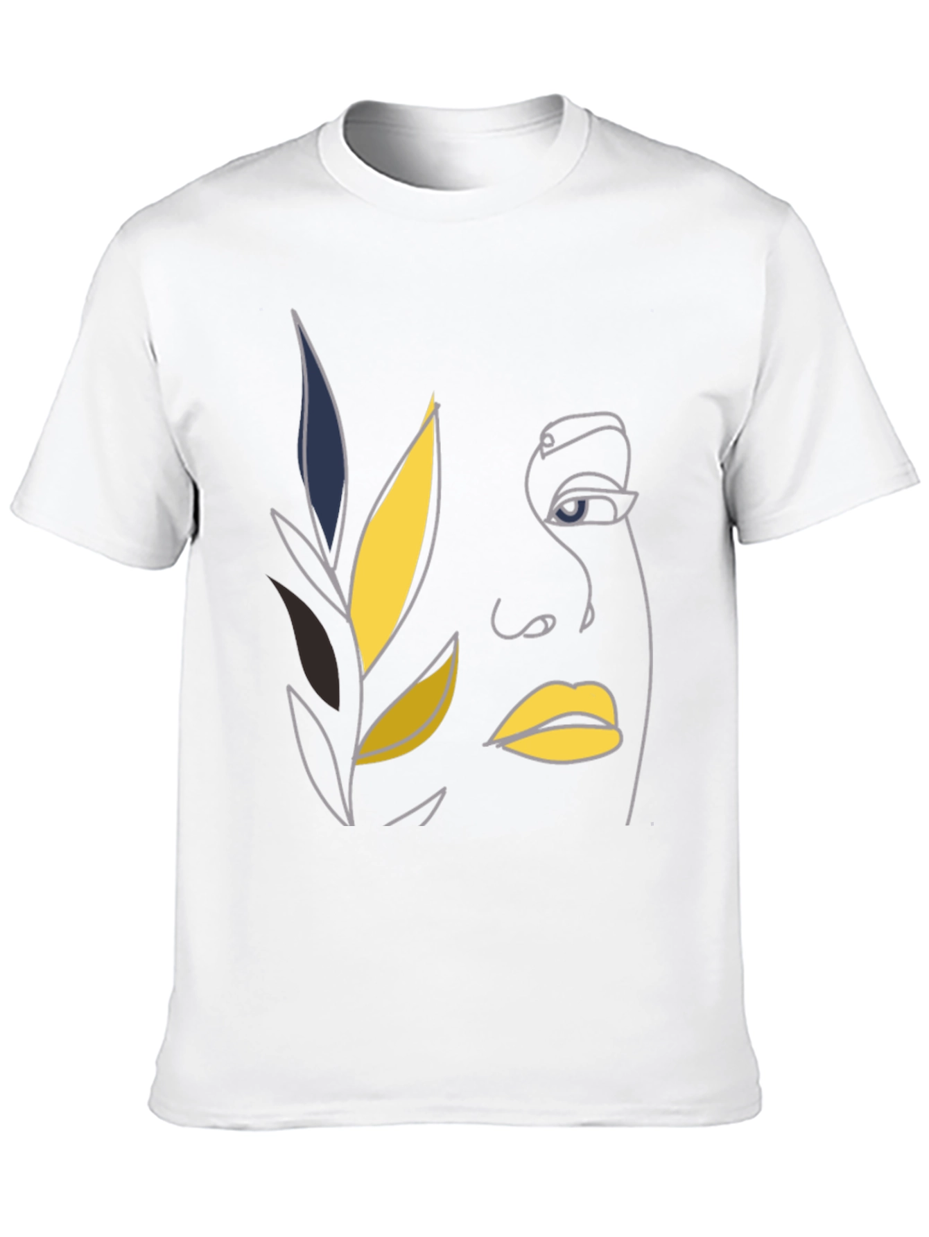 Abstract Face Line Art Black T-Shirt