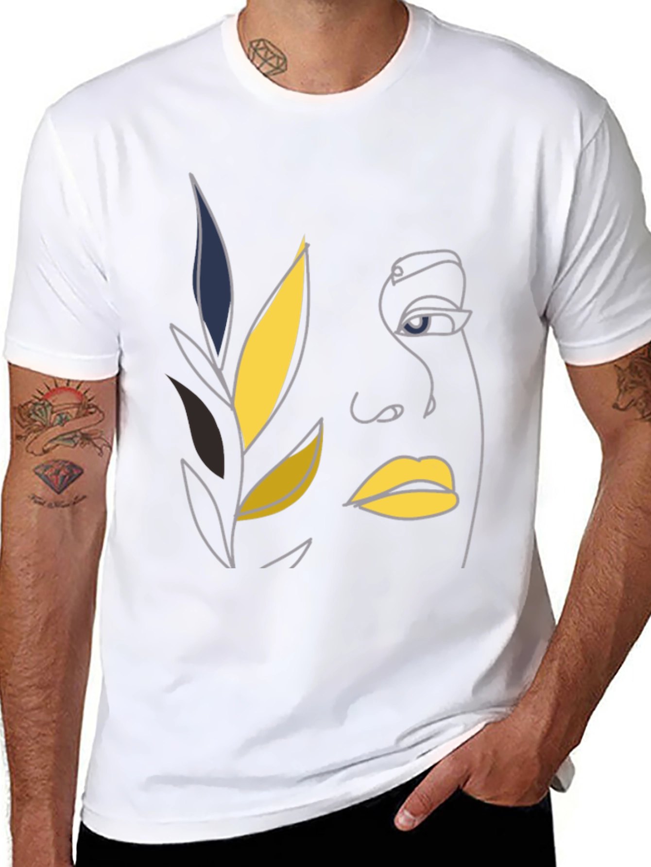 Abstract Face Line Art Black T-Shirt
