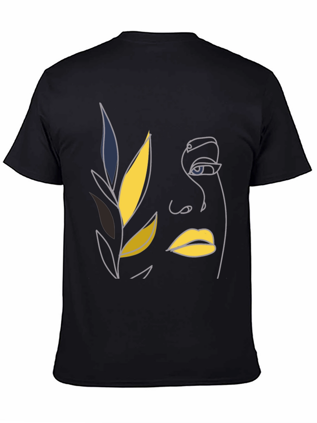 Abstract Face Line Art Black T-Shirt