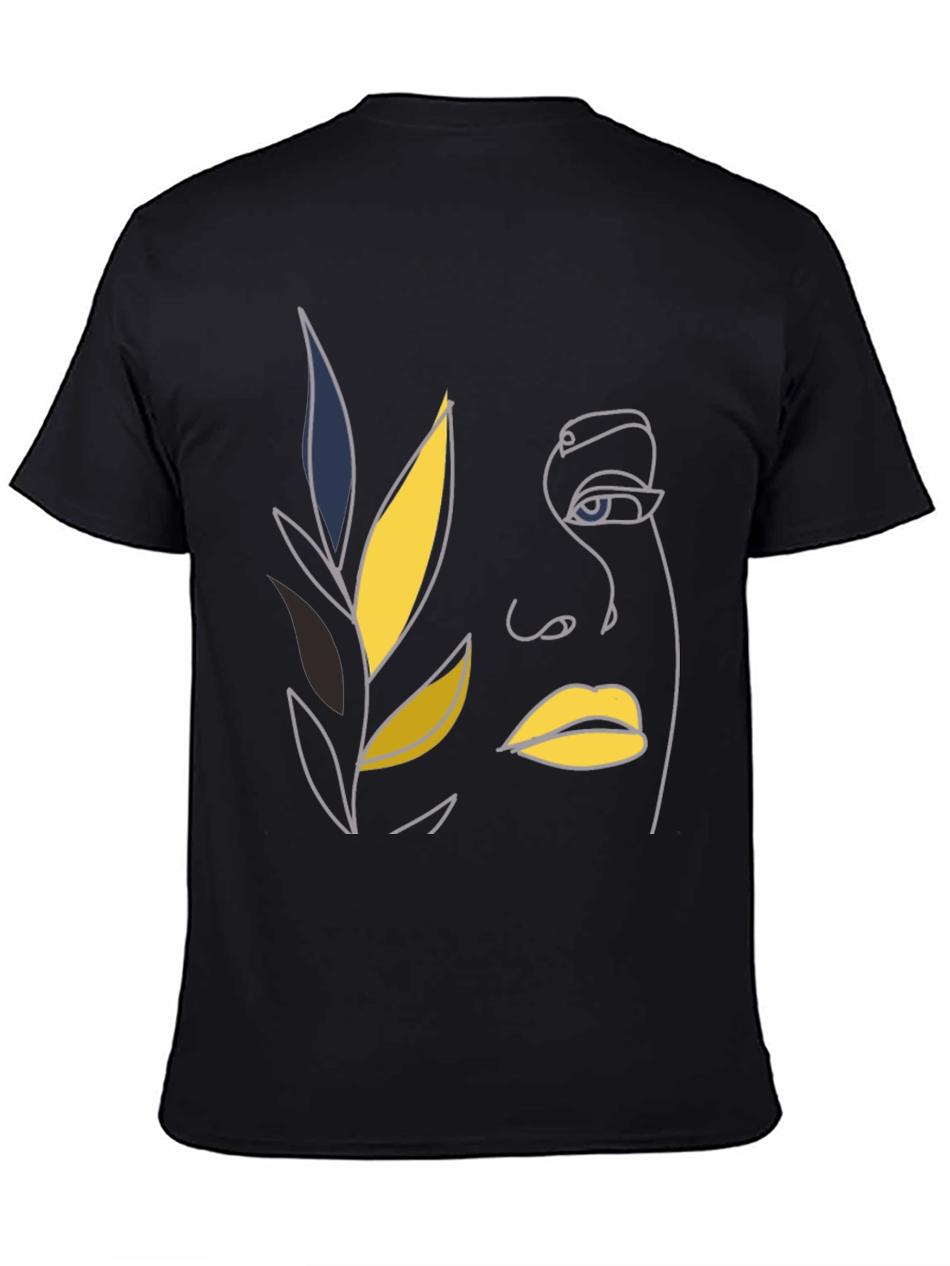 Abstract Face Line Art Black T-Shirt