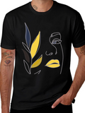 Abstract Face Line Art Black T-Shirt