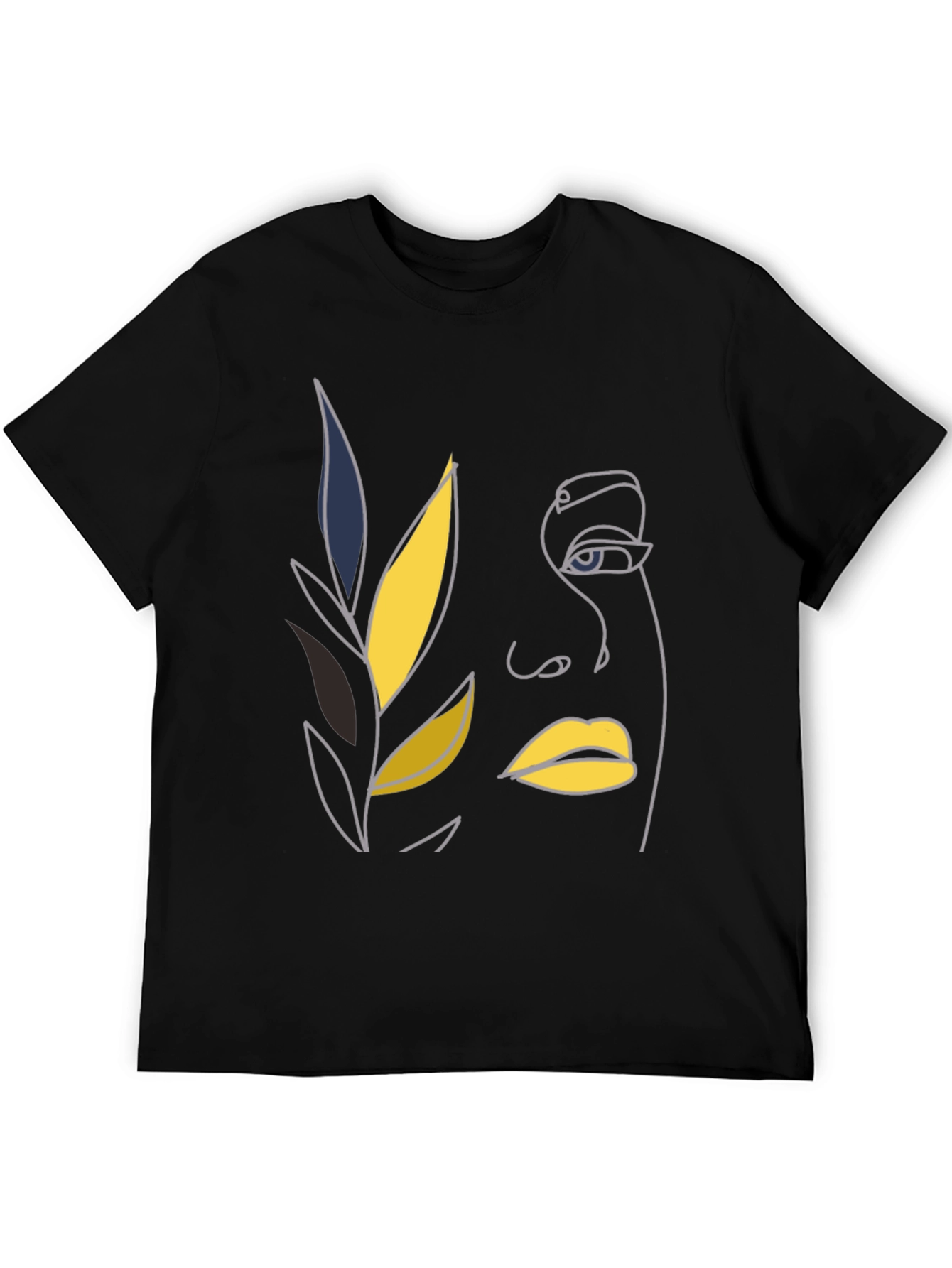 Abstract Face Line Art Black T-Shirt