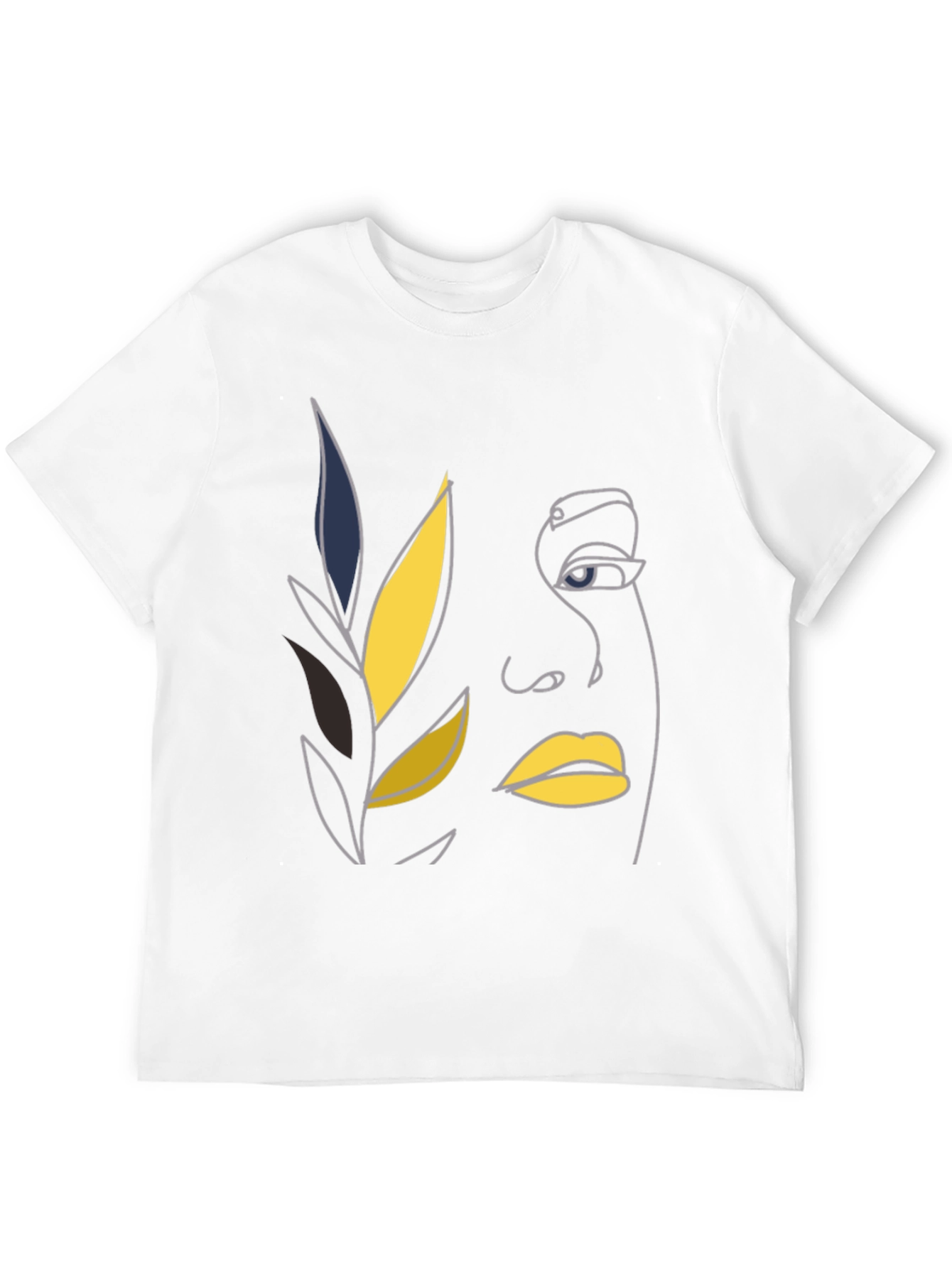 Abstract Face Line Art Black T-Shirt