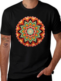Retro Mandala Graphic Tee - Black Cotton Comfort
