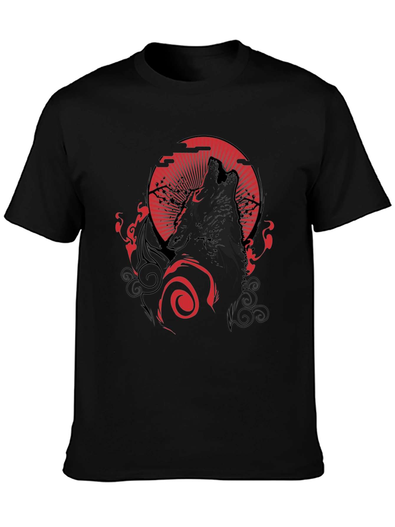 Wolf Howling at Red Moon Graphic Black Tee